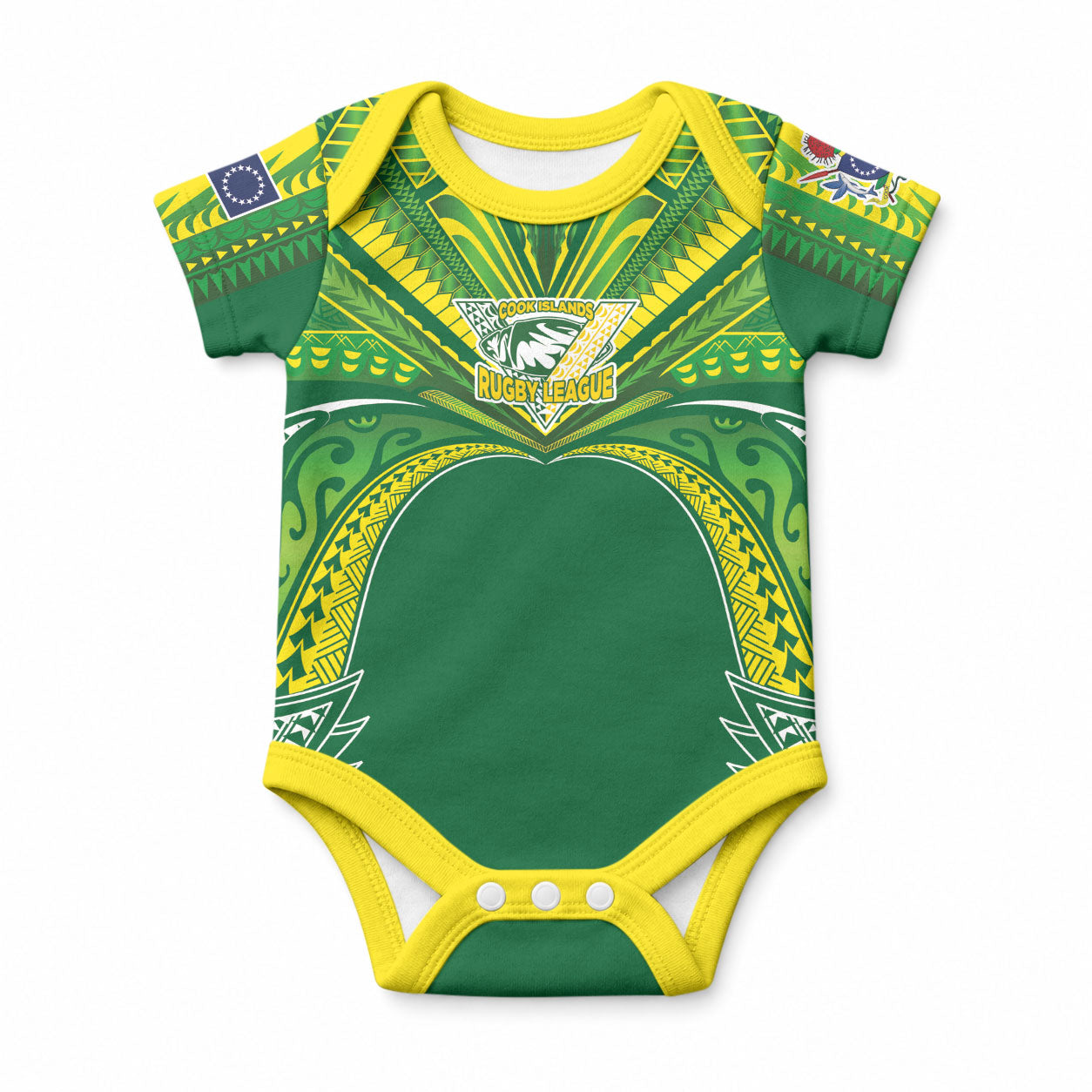 Cook Islands Rugby League Custom Baby Onesie Polynesian and Tatau Tribal Art - Green Color LT03 Green - Polynesian Pride