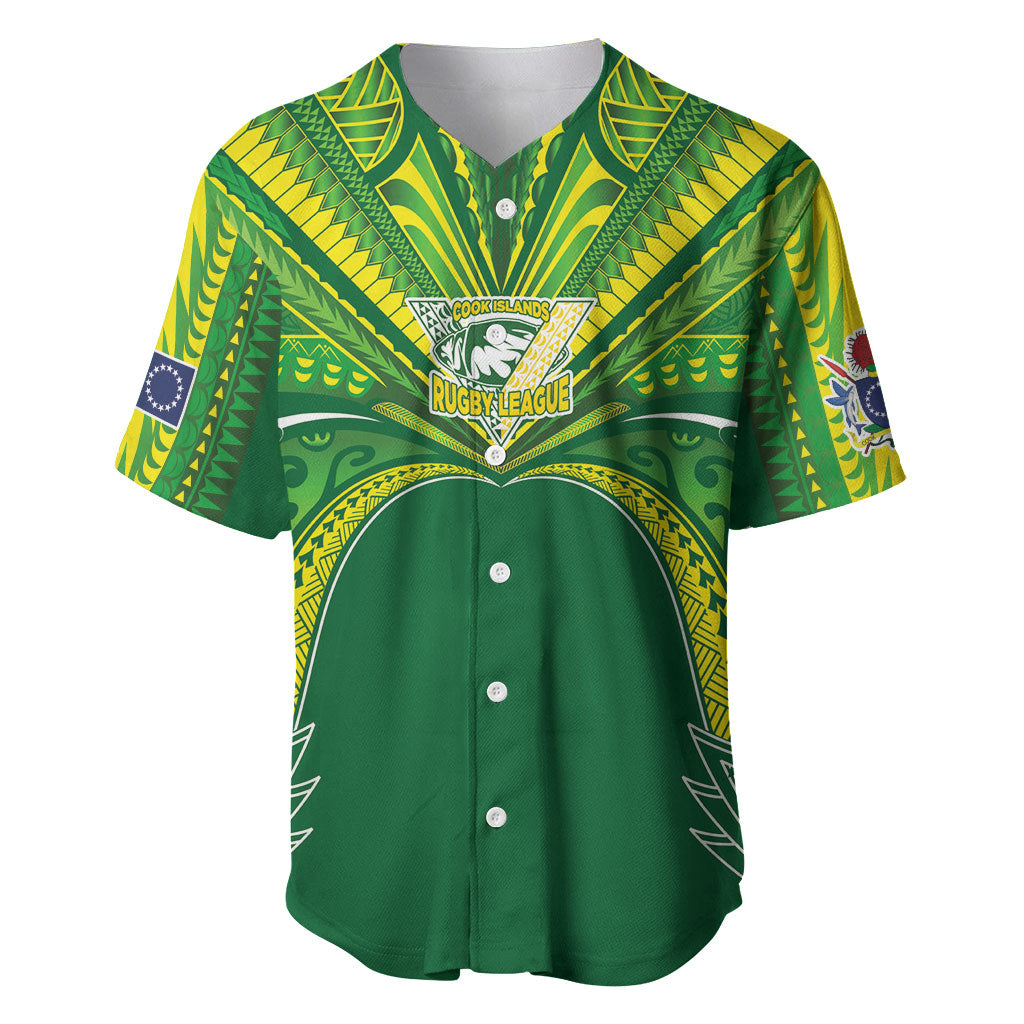 Cook Islands Rugby League Custom Baseball Jersey Polynesian and Tatau Tribal Art - Green Color LT03 Green - Polynesian Pride