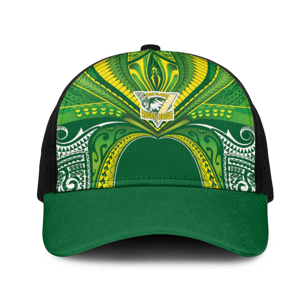 Cook Islands Rugby League Baseball Net Cap Polynesian and Tatau Tribal Art - Green Color LT03 One Size Black Green - Polynesian Pride