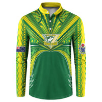 Cook Islands Rugby League Custom Button Sweatshirt Polynesian and Tatau Tribal Art - Green Color LT03 Green - Polynesian Pride