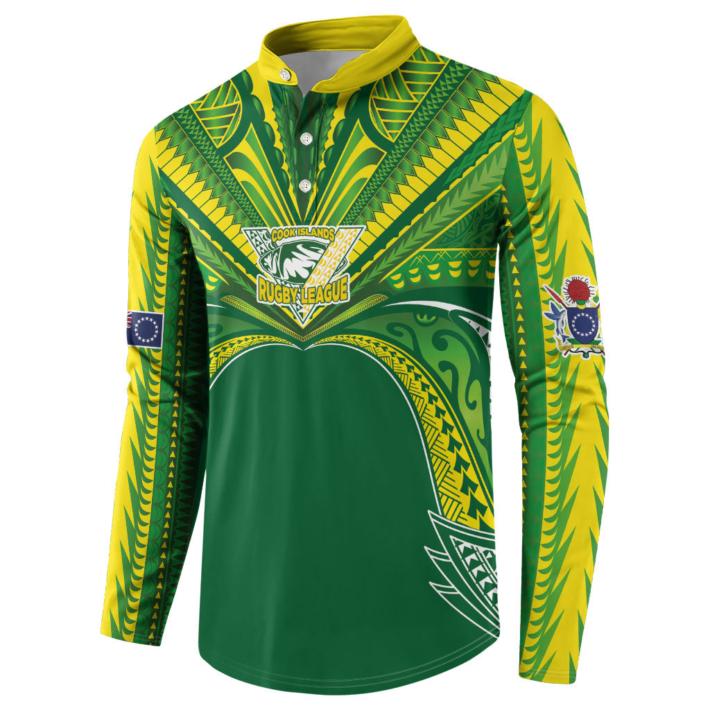Cook Islands Rugby League Custom Button Sweatshirt Polynesian and Tatau Tribal Art - Green Color LT03 - Polynesian Pride