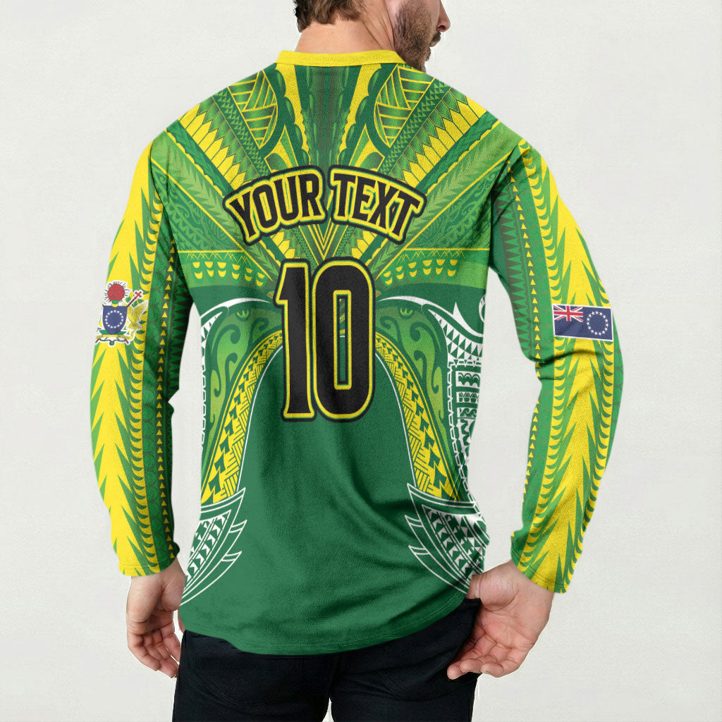 Cook Islands Rugby League Custom Button Sweatshirt Polynesian and Tatau Tribal Art - Green Color LT03 - Polynesian Pride
