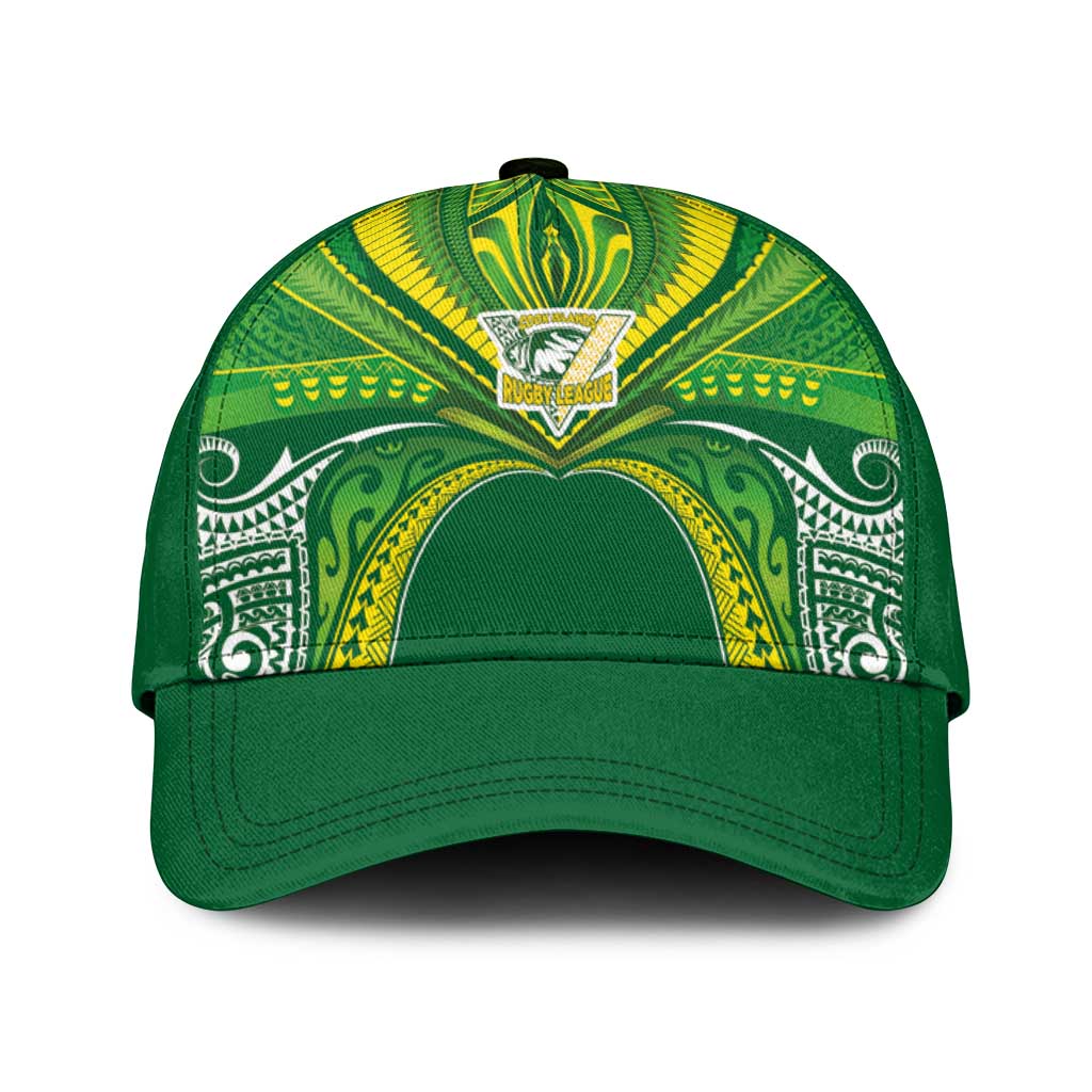 Cook Islands Rugby League Classic Cap Polynesian and Tatau Tribal Art - Green Color LT03 Universal Fit Green - Polynesian Pride