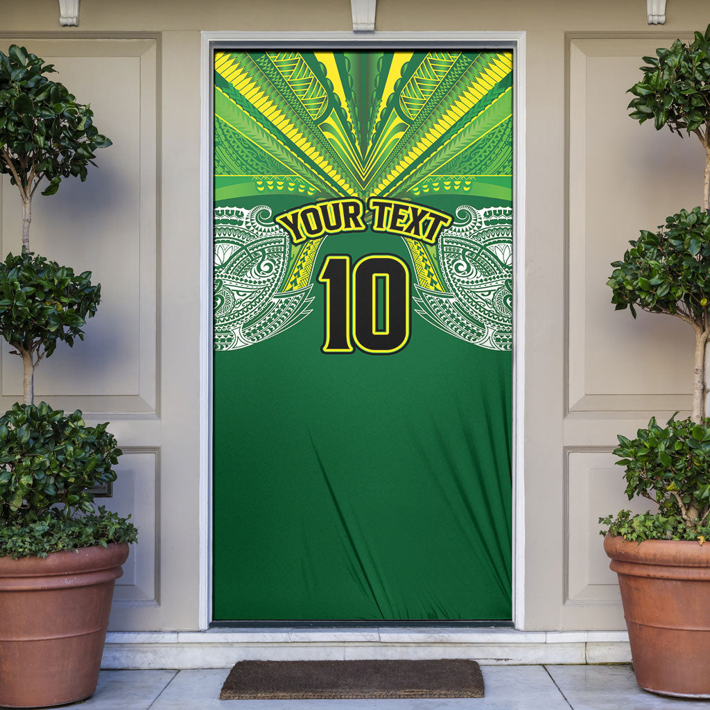 Cook Islands Rugby League Custom Door Cover Polynesian and Tatau Tribal Art - Green Color LT03 Green - Polynesian Pride