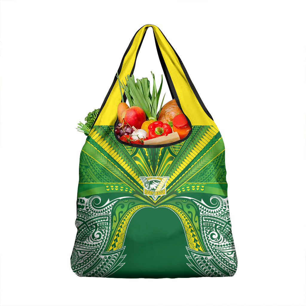 Cook Islands Rugby League Grocery Bag Polynesian and Tatau Tribal Art - Green Color