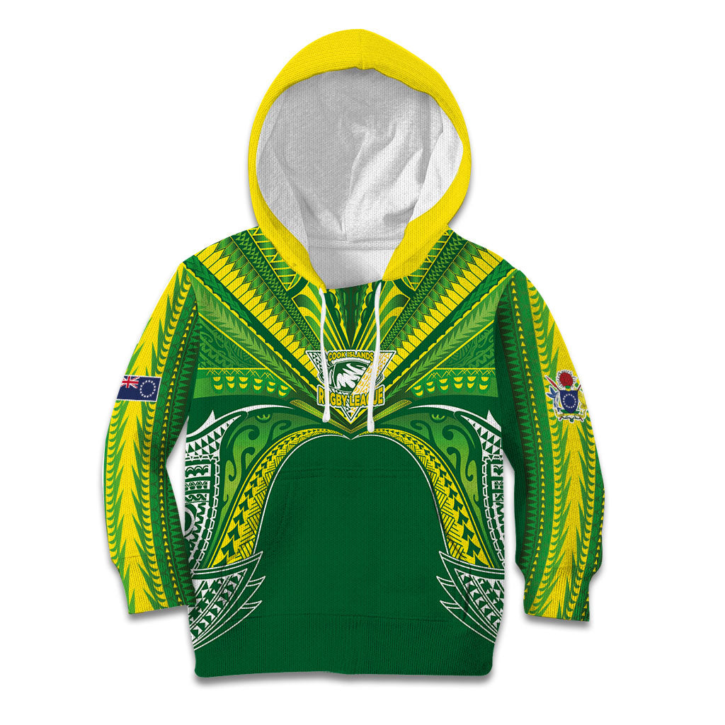 Cook Islands Rugby League Custom Kid Hoodie Polynesian and Tatau Tribal Art - Green Color LT03 Hoodie Green - Polynesian Pride