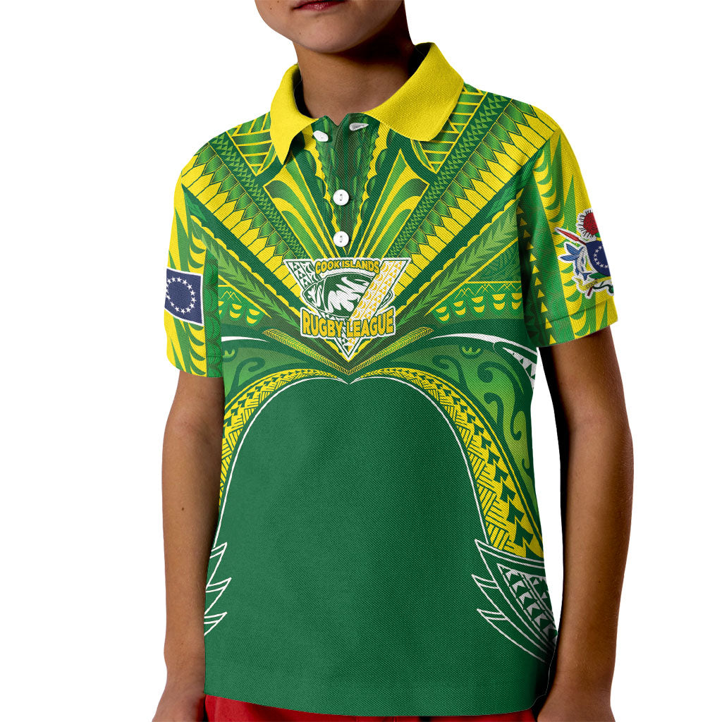 Cook Islands Rugby League Custom Kid Polo Shirt Polynesian and Tatau Tribal Art - Green Color LT03 Kid Green - Polynesian Pride