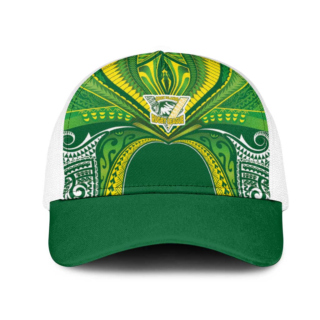 Cook Islands Rugby League Mesh Trucker Cap Polynesian and Tatau Tribal Art - Green Color LT03 One Size White Green - Polynesian Pride