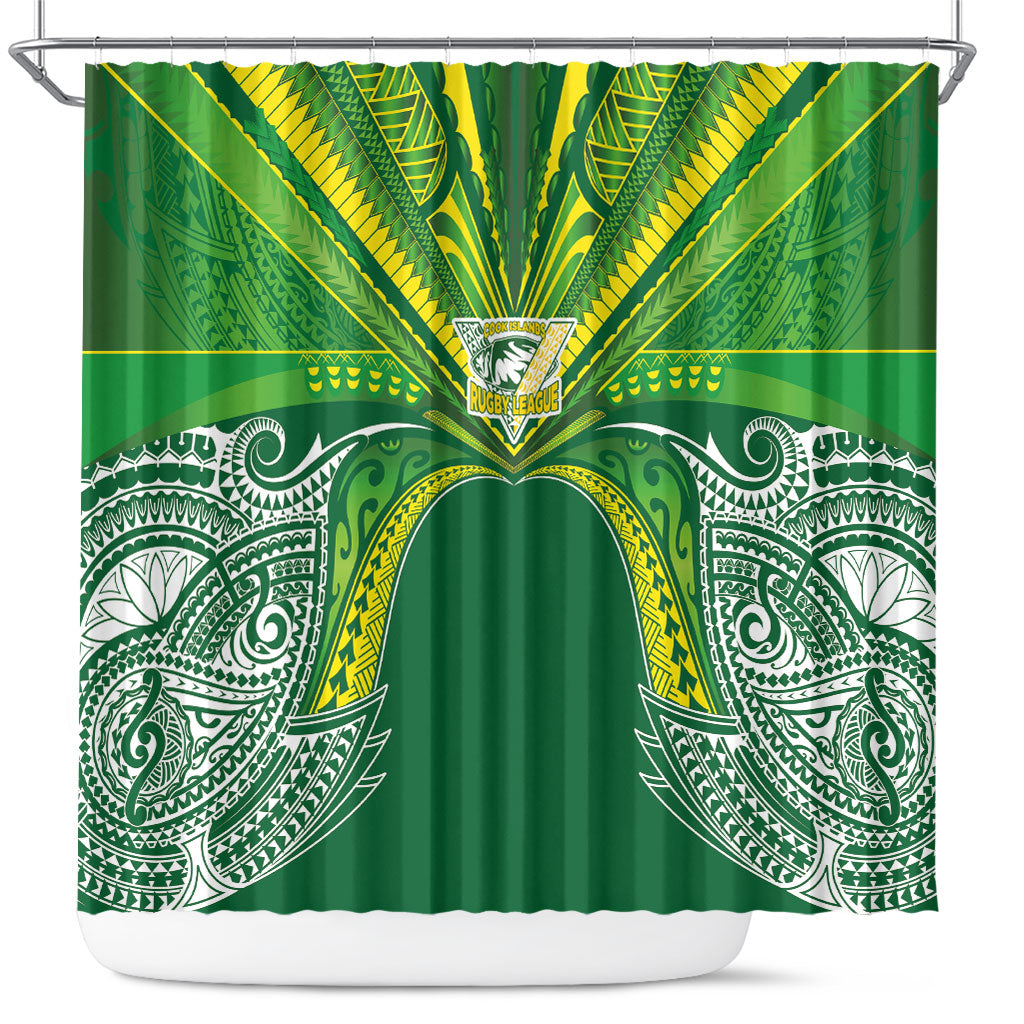 Cook Islands Rugby League Shower Curtain Polynesian and Tatau Tribal Art - Green Color LT03 Green - Polynesian Pride