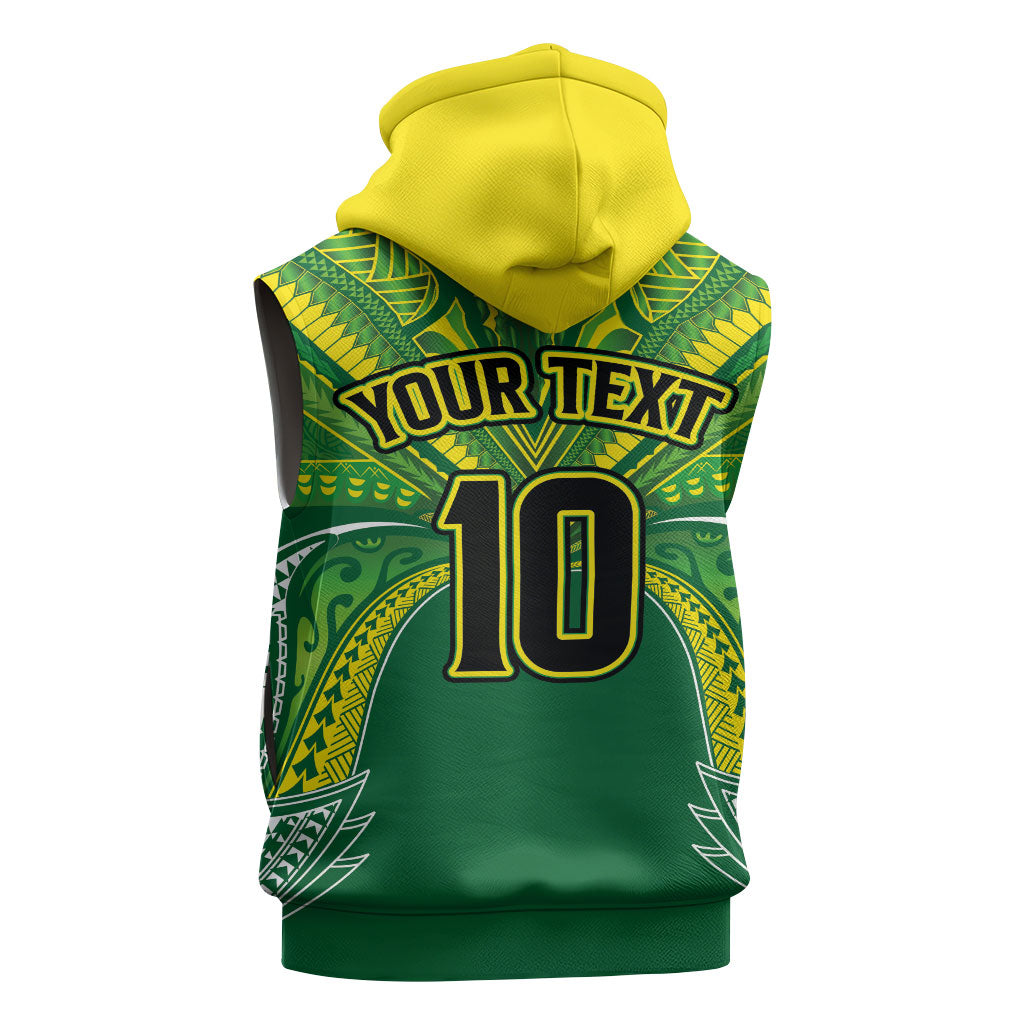 Cook Islands Rugby League Custom Sleeveless Zip Hoodie Polynesian and Tatau Tribal Art - Green Color LT03 - Polynesian Pride