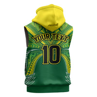 Cook Islands Rugby League Custom Sleeveless Zip Hoodie Polynesian and Tatau Tribal Art - Green Color LT03 - Polynesian Pride