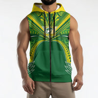 Cook Islands Rugby League Custom Sleeveless Zip Hoodie Polynesian and Tatau Tribal Art - Green Color LT03 - Polynesian Pride