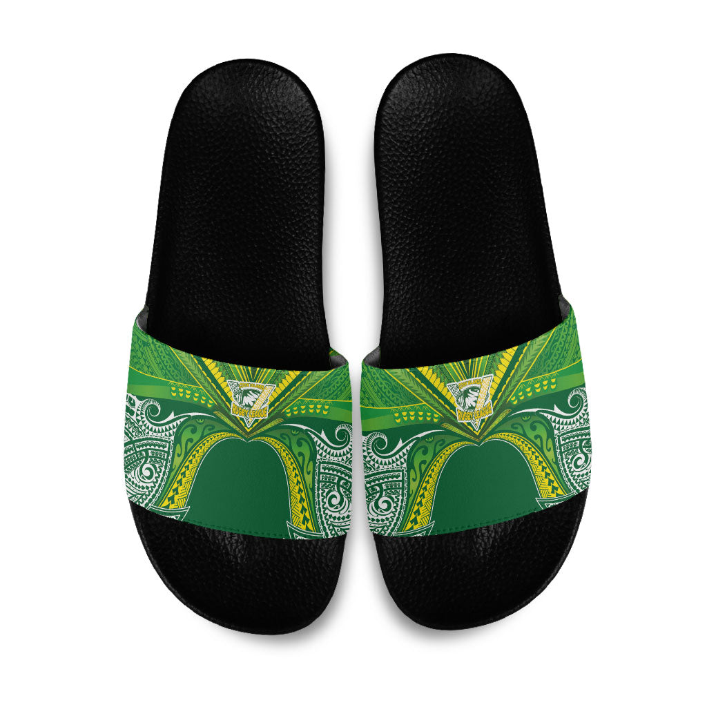 Cook Islands Rugby League Slide Sandals Polynesian and Tatau Tribal Art - Green Color LT03 Green - Polynesian Pride