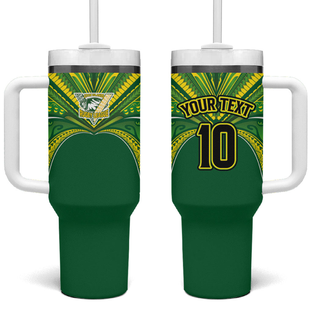 Cook Islands Rugby League Custom Tumbler With Handle Polynesian and Tatau Tribal Art - Green Color LT03 One Size: 40 oz Green - Polynesian Pride
