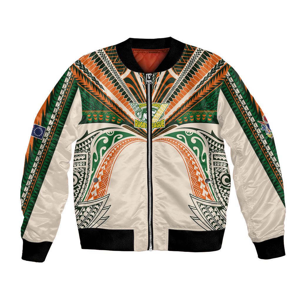 Cook Islands Rugby League Custom Bomber Jacket Polynesian and Tatau Tribal Art - Retro Palette LT03 Unisex Multicolor - Polynesian Pride