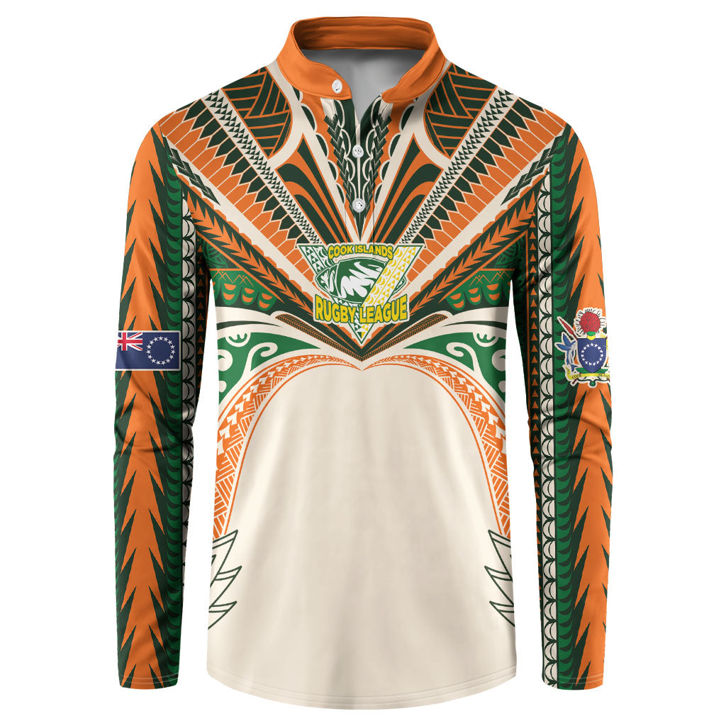 Cook Islands Rugby League Custom Button Sweatshirt Polynesian and Tatau Tribal Art - Retro Palette LT03 Multicolor - Polynesian Pride