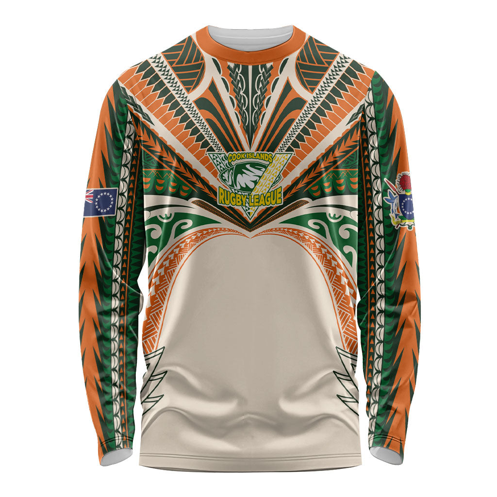 Cook Islands Rugby League Custom Long Sleeve Shirt Polynesian and Tatau Tribal Art - Retro Palette LT03 Unisex Multicolor - Polynesian Pride