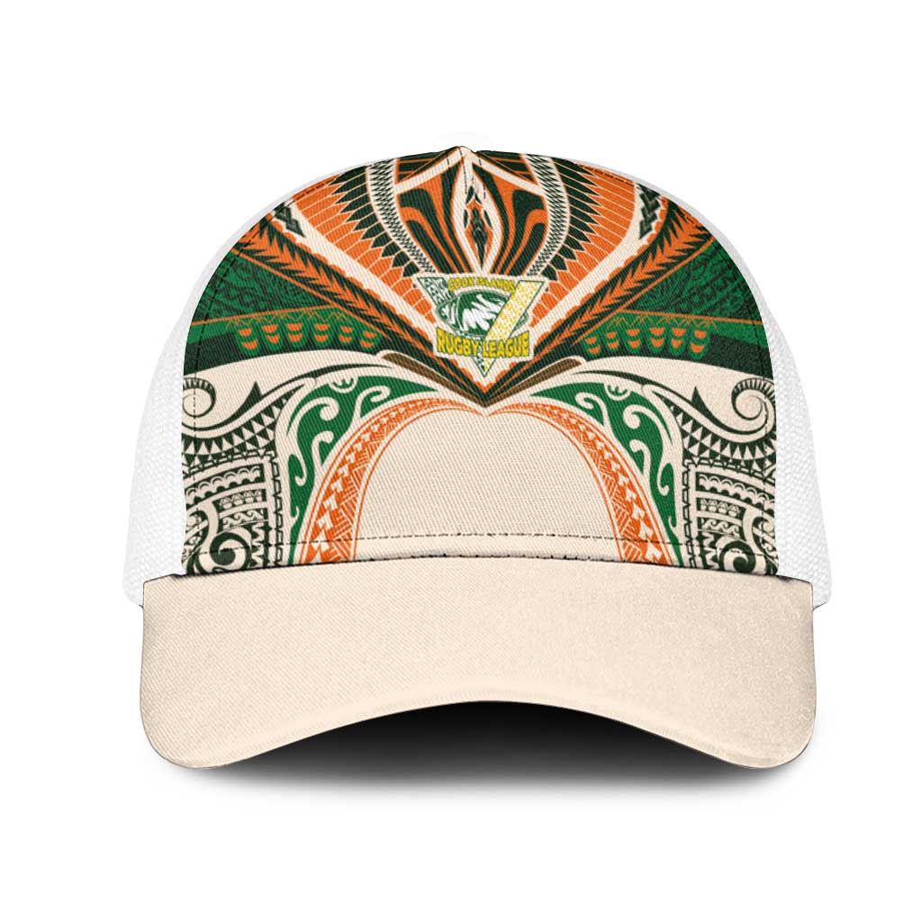 Cook Islands Rugby League Mesh Trucker Cap Polynesian and Tatau Tribal Art - Retro Palette LT03 One Size White Multicolor - Polynesian Pride