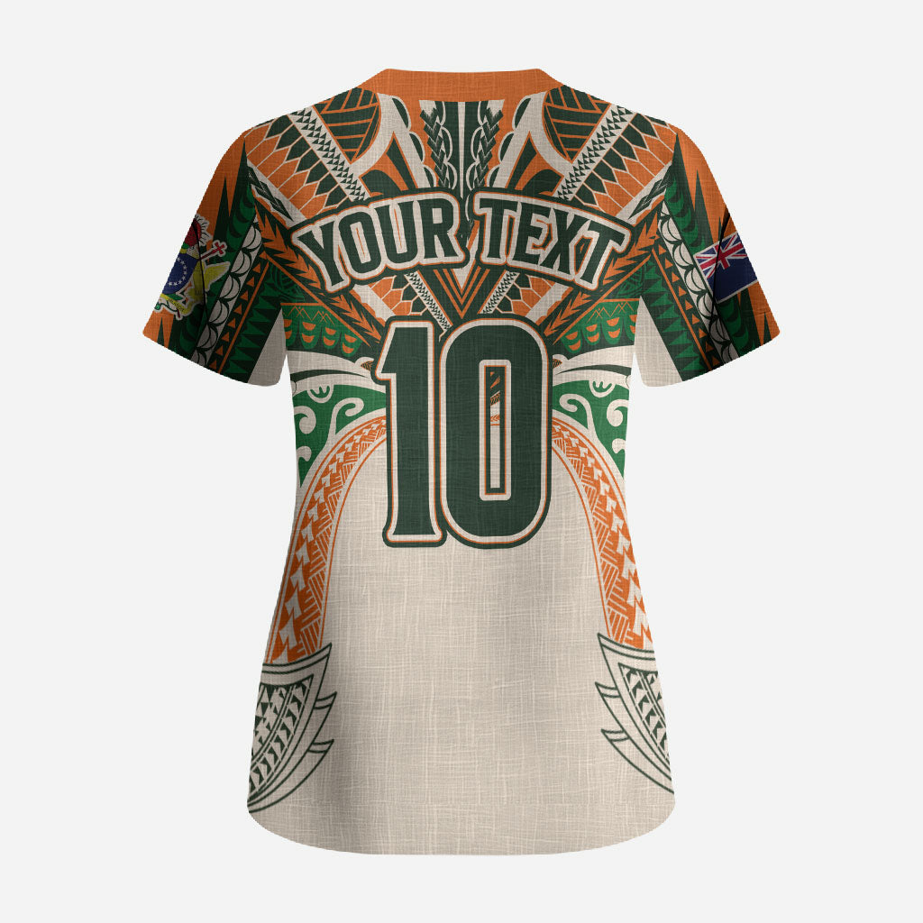 Cook Islands Rugby League Custom Scrub Top Polynesian and Tatau Tribal Art - Retro Palette LT03 - Polynesian Pride