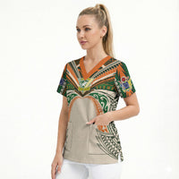 Cook Islands Rugby League Custom Scrub Top Polynesian and Tatau Tribal Art - Retro Palette LT03 - Polynesian Pride