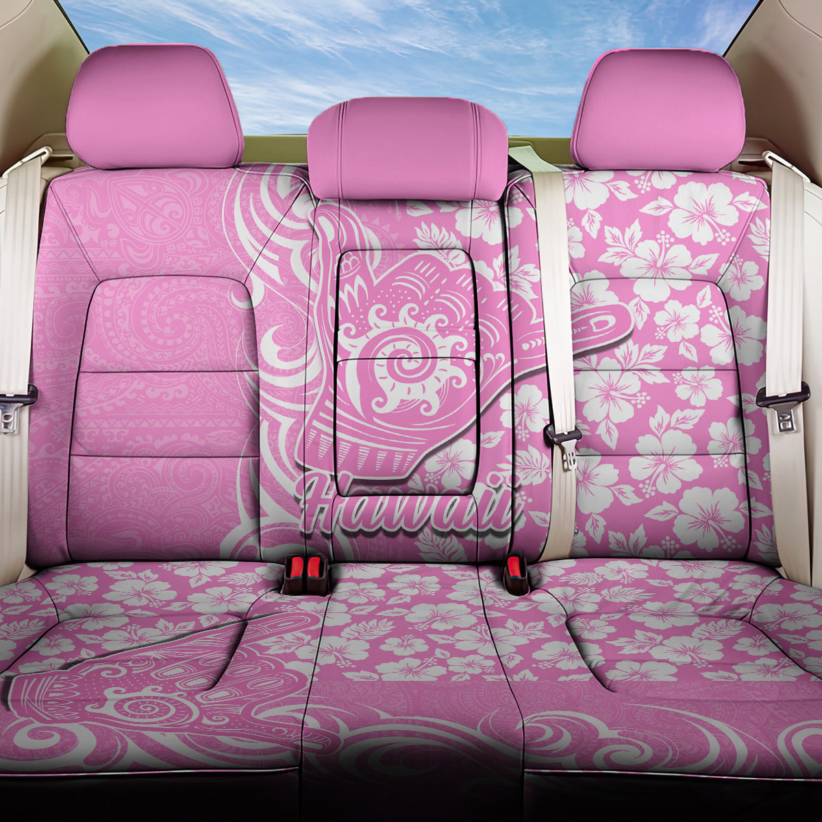 Hawaii Kauai Island Back Car Seat Cover Hibiscus Pattern Seamless Tribal Simple Pink