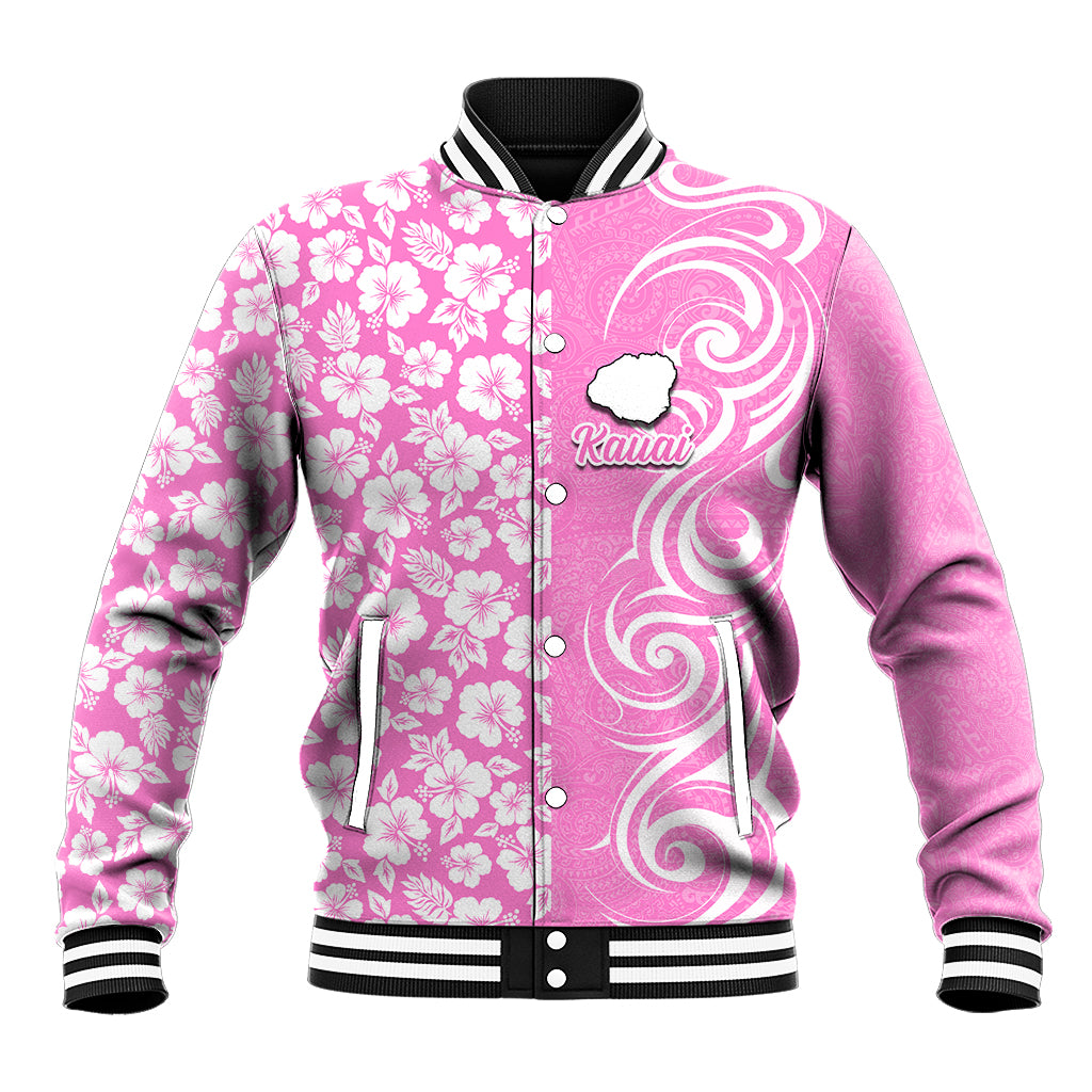 Hawaii Kauai Island Baseball Jacket Hibiscus Pattern Seamless Tribal Simple Pink LT03 Unisex Pink - Polynesian Pride