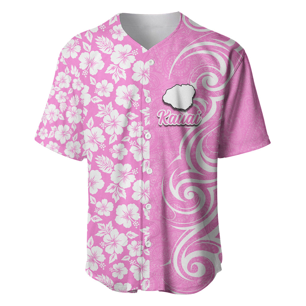 Hawaii Kauai Island Baseball Jersey Hibiscus Pattern Seamless Tribal Simple Pink LT03 Pink - Polynesian Pride