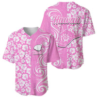 Hawaii Kauai Island Baseball Jersey Hibiscus Pattern Seamless Tribal Simple Pink LT03 - Polynesian Pride