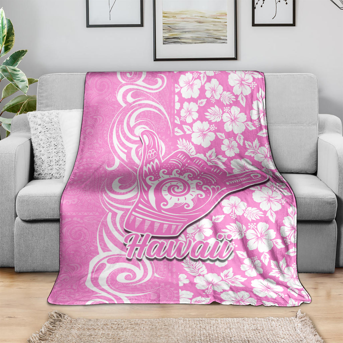 Hawaii Kauai Island Blanket Hibiscus Pattern Seamless Tribal Simple Pink LT03 - Polynesian Pride