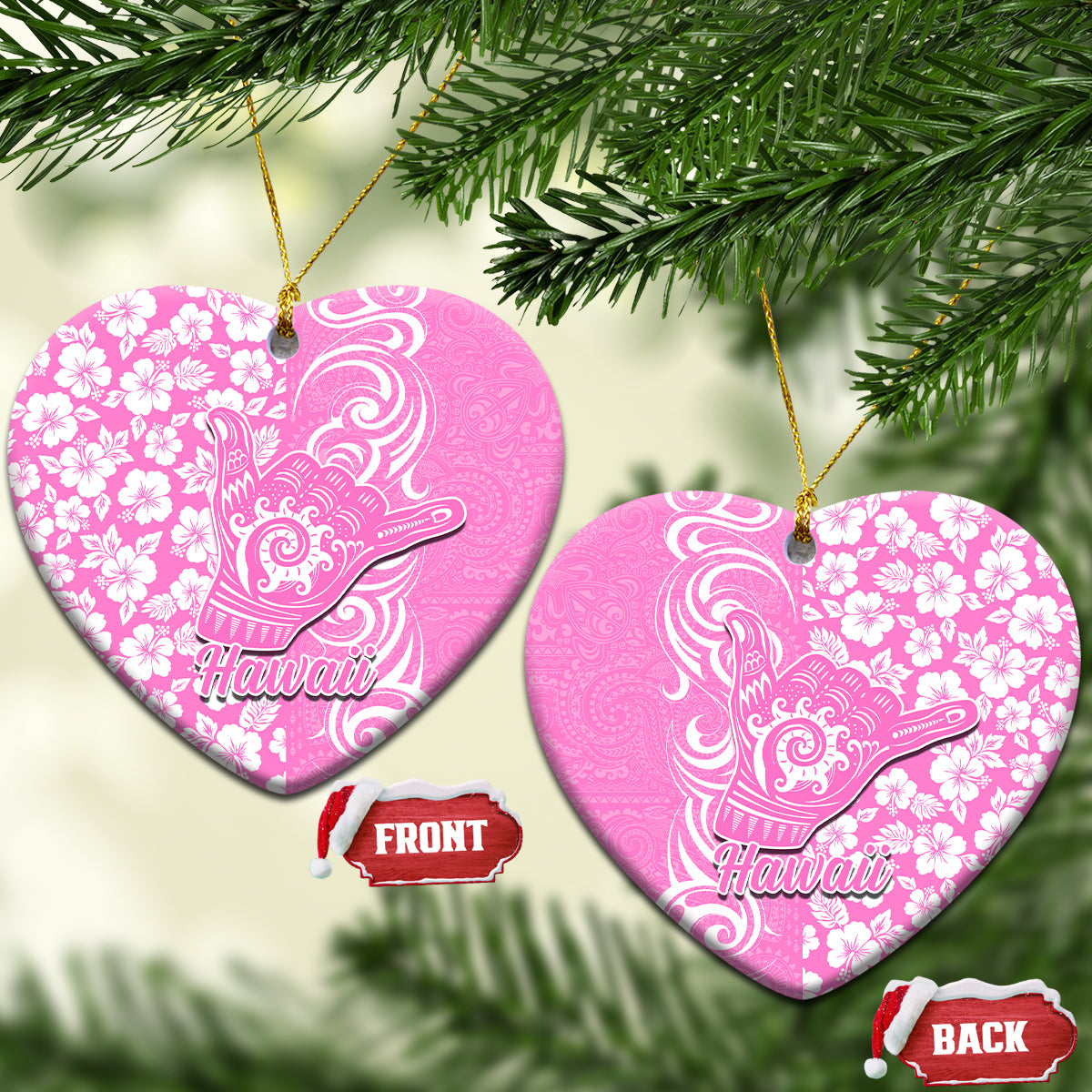 Hawaii Kauai Island Ceramic Ornament Hibiscus Pattern Seamless Tribal Simple Pink LT03 - Polynesian Pride