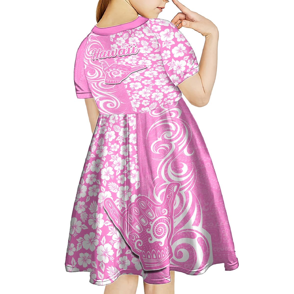 Hawaii Kauai Island Kid Short Sleeve Dress Hibiscus Pattern Seamless Tribal Simple Pink LT03 - Polynesian Pride