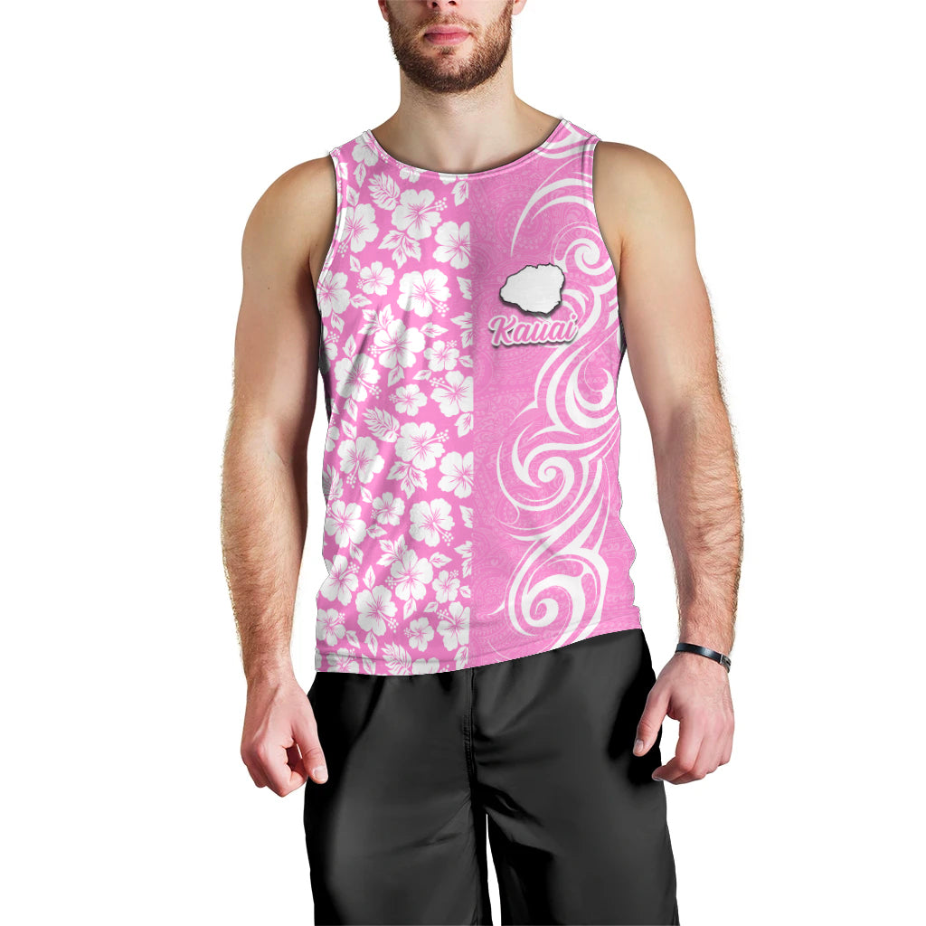 Hawaii Kauai Island Men Tank Top Hibiscus Pattern Seamless Tribal Simple Pink LT03 - Polynesian Pride
