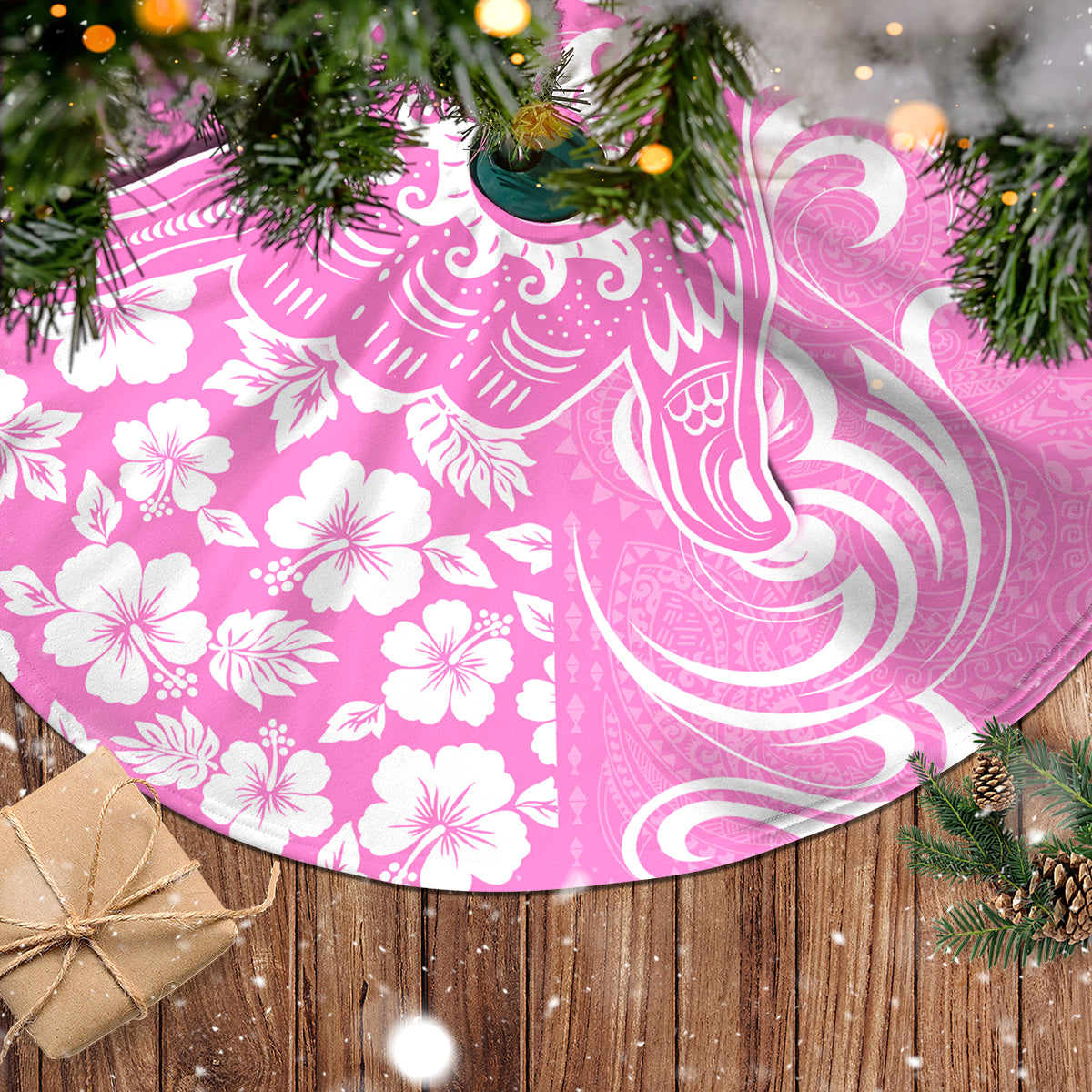 Hawaii Kauai Island Tree Skirt Hibiscus Pattern Seamless Tribal Simple Pink LT03 - Polynesian Pride