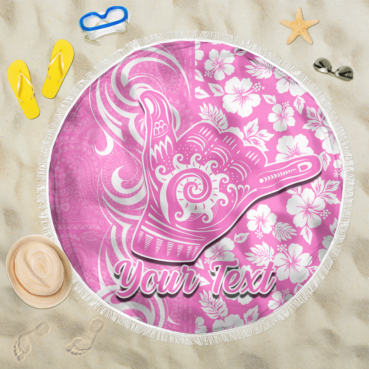 Custom Hawaii Kauai Island Beach Blanket Hibiscus Pattern Seamless Tribal Simple Pink LT03 One Size 150cm Pink - Wonder Print Shop
