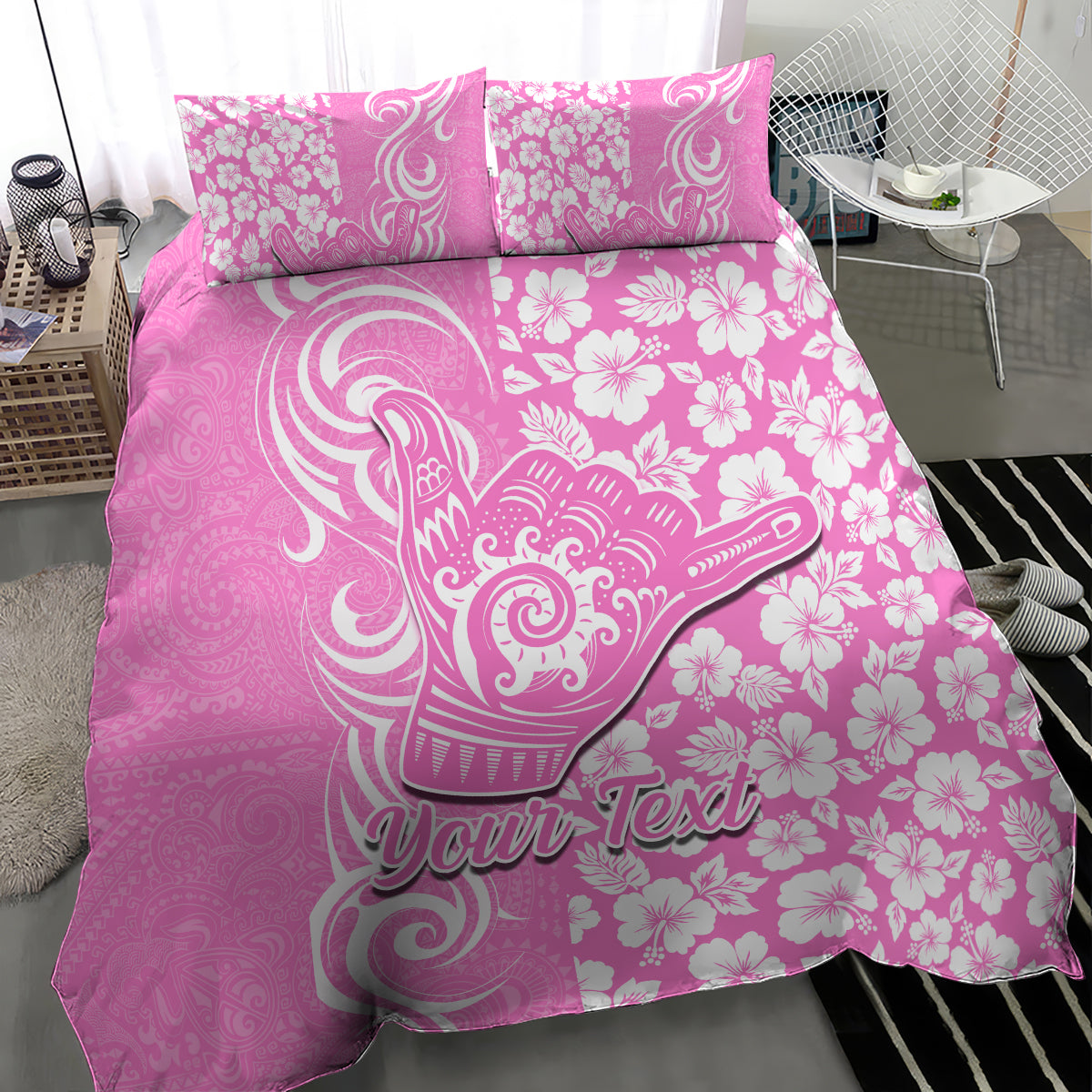 Custom Hawaii Kauai Island Bedding Set Hibiscus Pattern Seamless Tribal Simple Pink LT03 - Polynesian Pride