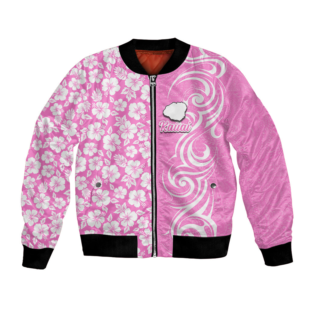 Custom Hawaii Kauai Island Bomber Jacket Hibiscus Pattern Seamless Tribal Simple Pink LT03 Unisex Pink - Polynesian Pride