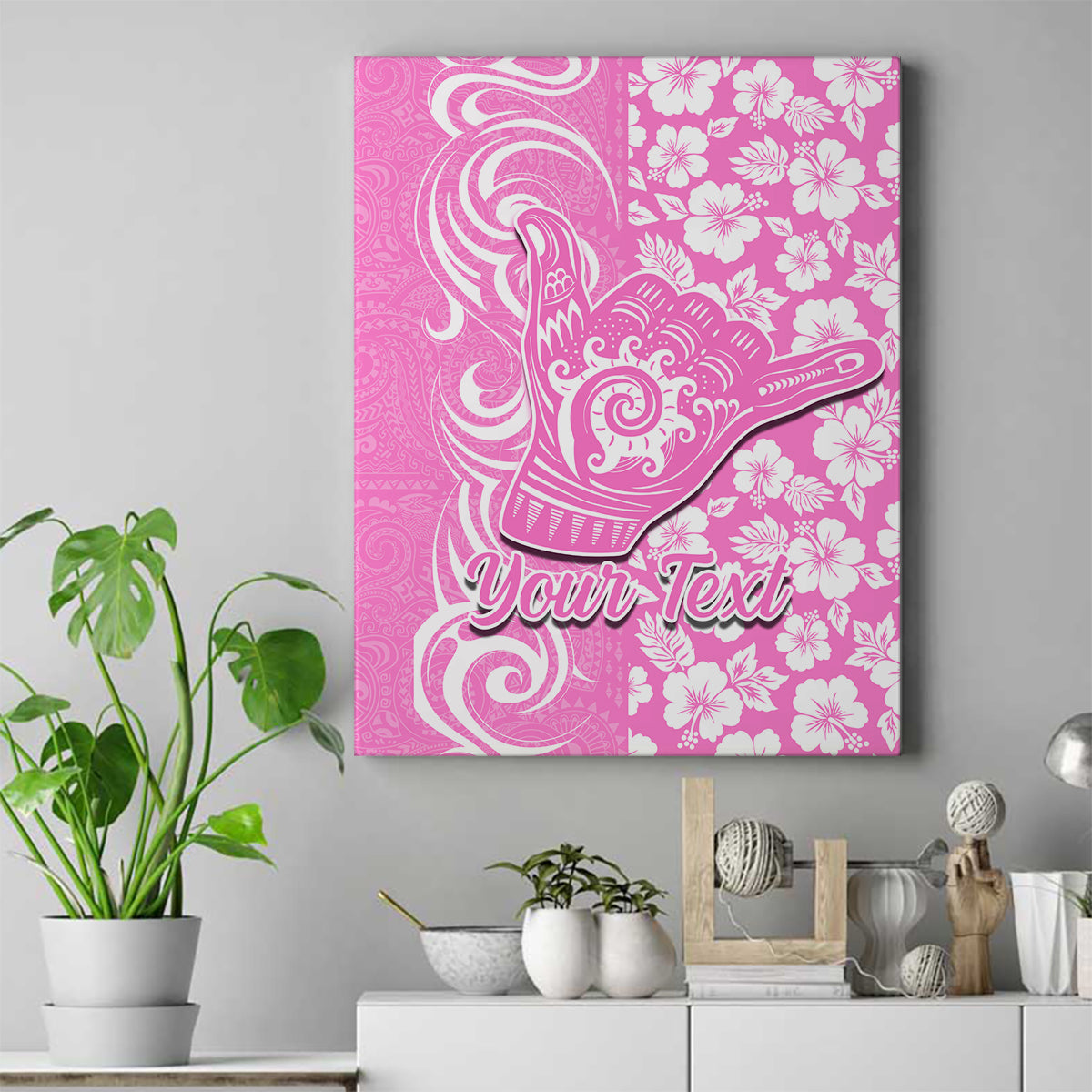 Custom Hawaii Kauai Island Canvas Wall Art Hibiscus Pattern Seamless Tribal Simple Pink LT03 Pink - Polynesian Pride