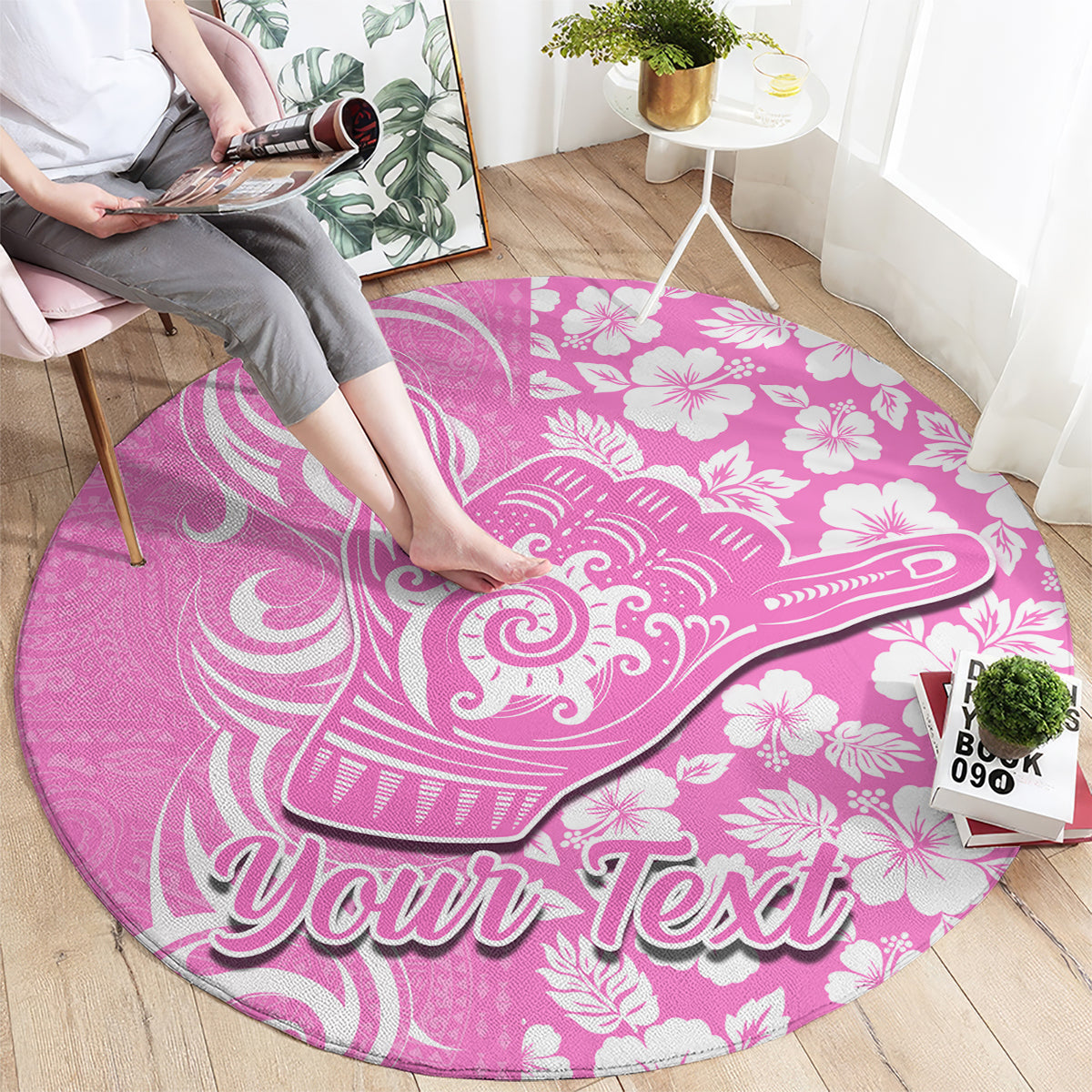 Custom Hawaii Kauai Island Round Carpet Hibiscus Pattern Seamless Tribal Simple Pink LT03 - Polynesian Pride