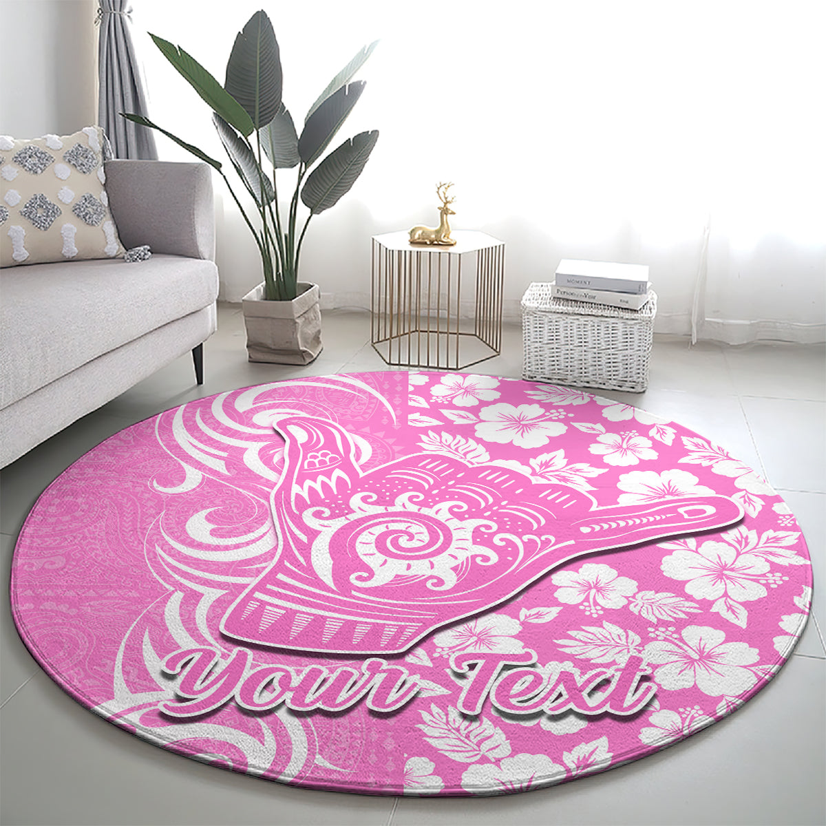Custom Hawaii Kauai Island Round Carpet Hibiscus Pattern Seamless Tribal Simple Pink LT03 - Polynesian Pride