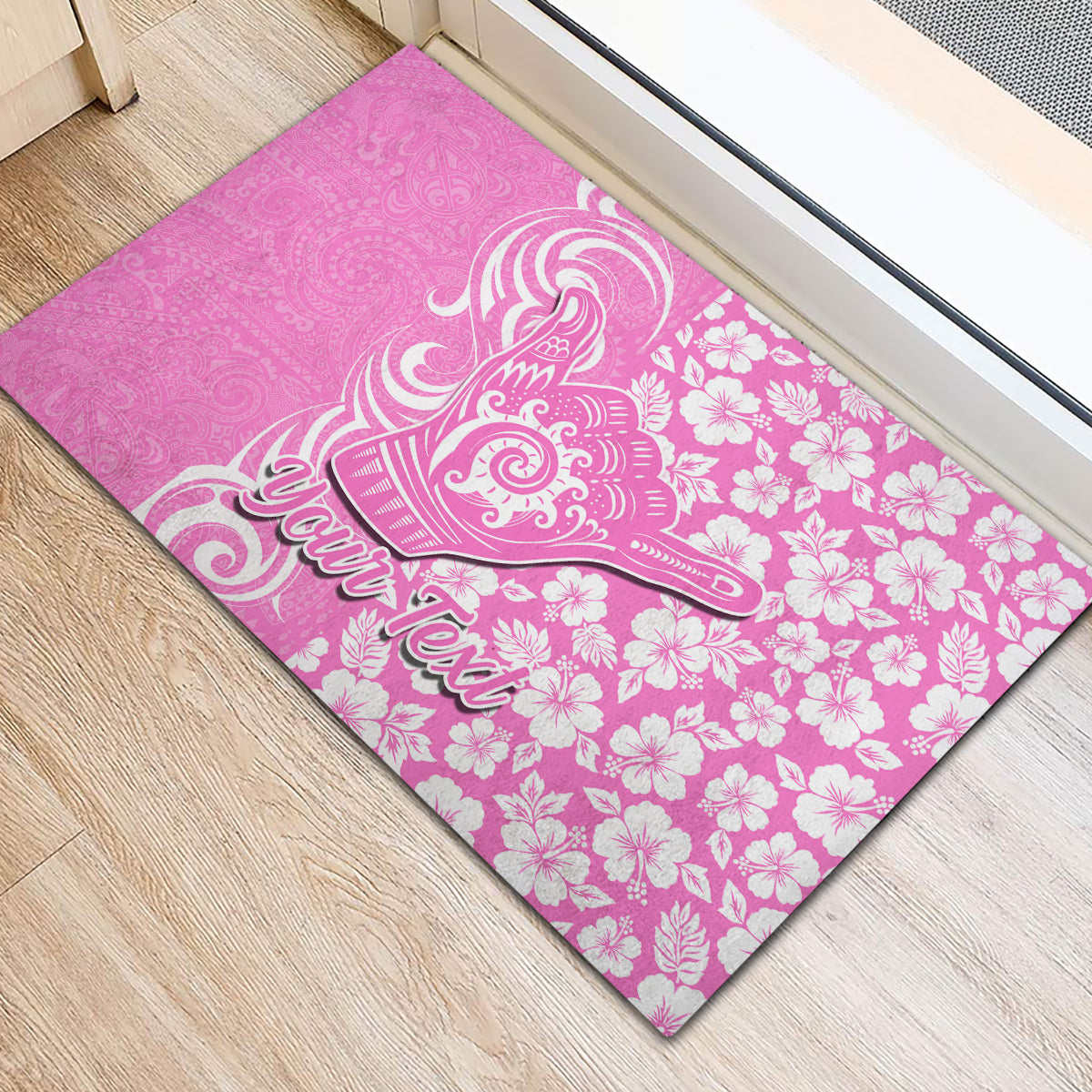 Custom Hawaii Kauai Island Rubber Doormat Hibiscus Pattern Seamless Tribal Simple Pink LT03 - Polynesian Pride