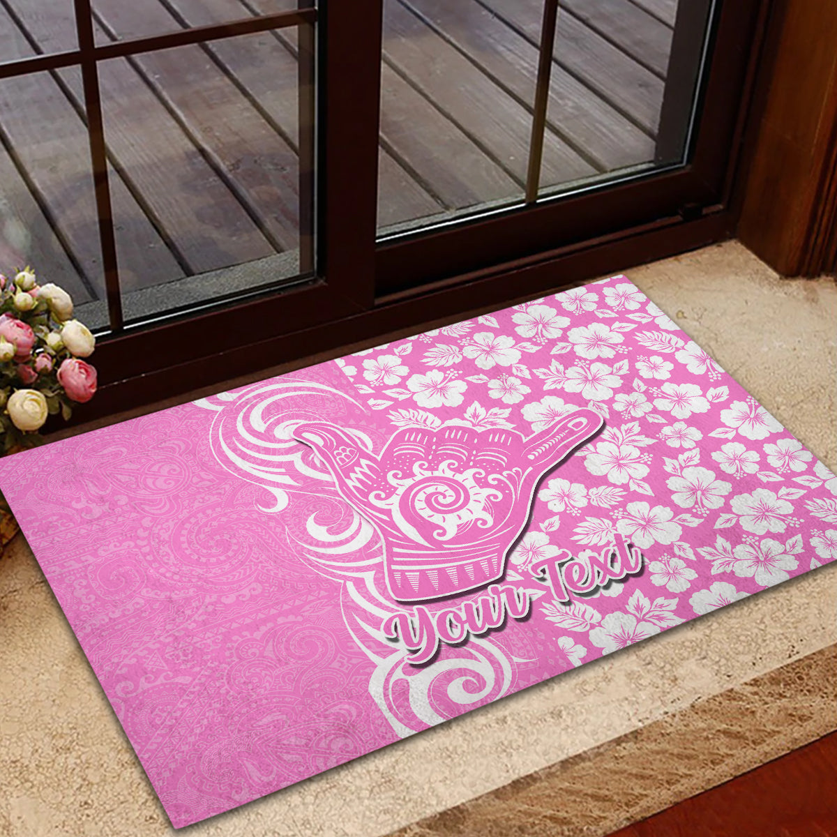 Custom Hawaii Kauai Island Rubber Doormat Hibiscus Pattern Seamless Tribal Simple Pink LT03 - Polynesian Pride