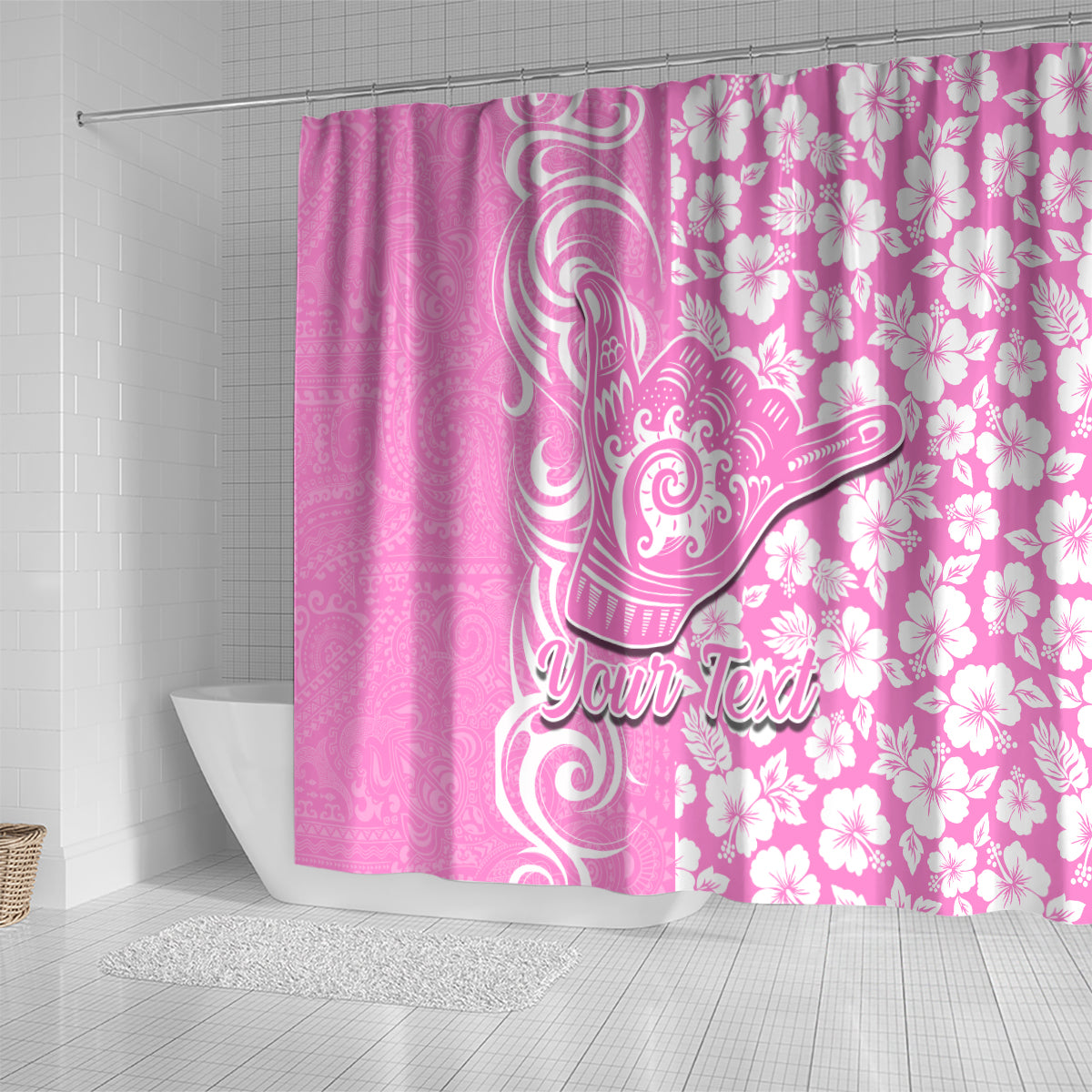 Custom Hawaii Kauai Island Shower Curtain Hibiscus Pattern Seamless Tribal Simple Pink LT03 - Polynesian Pride