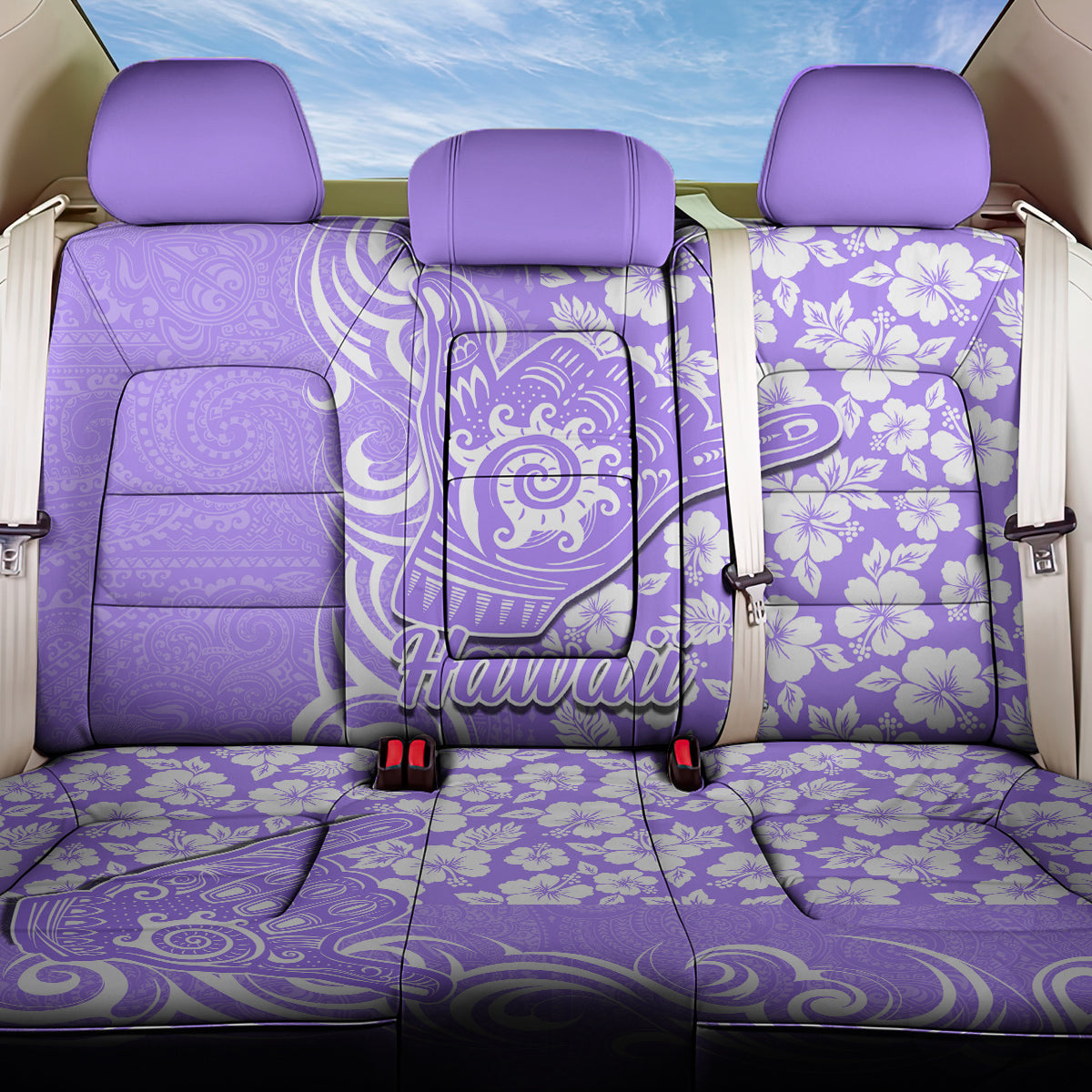 Hawaii Kauai Island Back Car Seat Cover Hibiscus Pattern Seamless Tribal Simple Purple