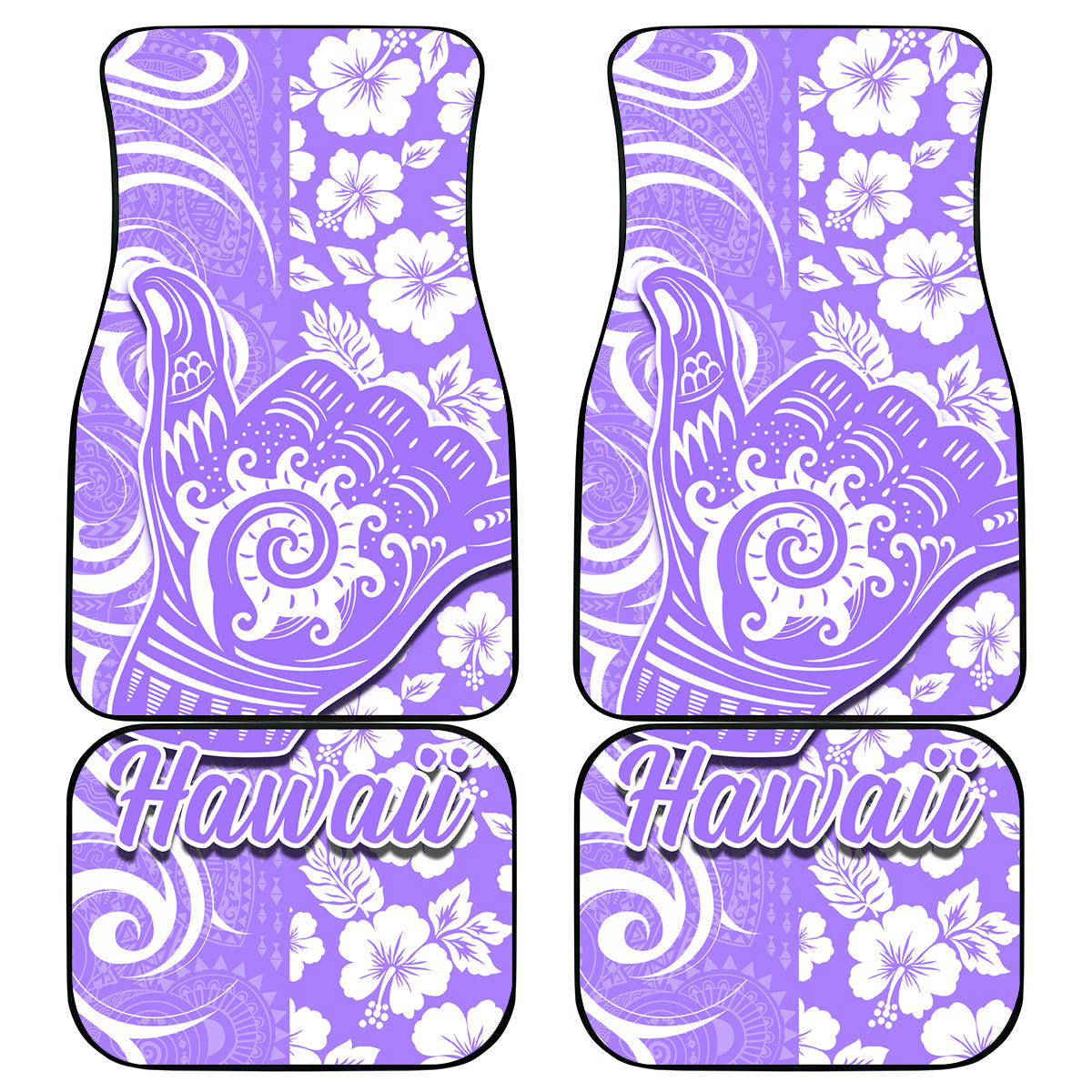 Hawaii Kauai Island Car Mats Hibiscus Pattern Seamless Tribal Simple Purple LT03 Purple - Polynesian Pride