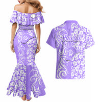 Hawaii Kauai Island Couples Matching Mermaid Dress and Hawaiian Shirt Hibiscus Pattern Seamless Tribal Simple Purple LT03 - Polynesian Pride