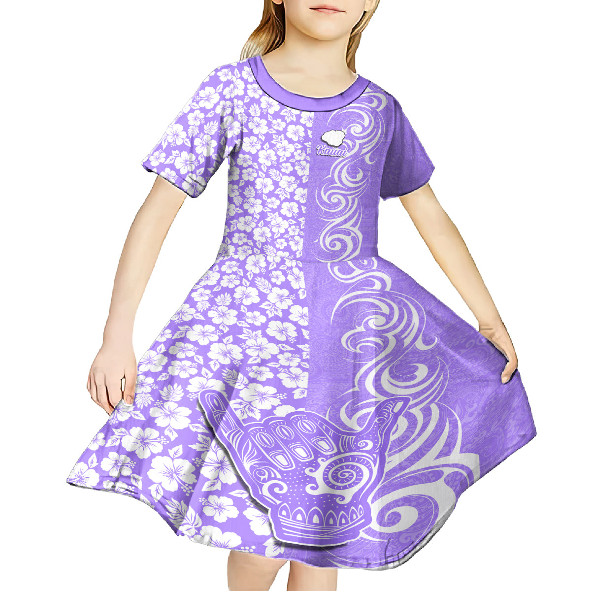 Hawaii Kauai Island Kid Short Sleeve Dress Hibiscus Pattern Seamless Tribal Simple Purple LT03 - Polynesian Pride