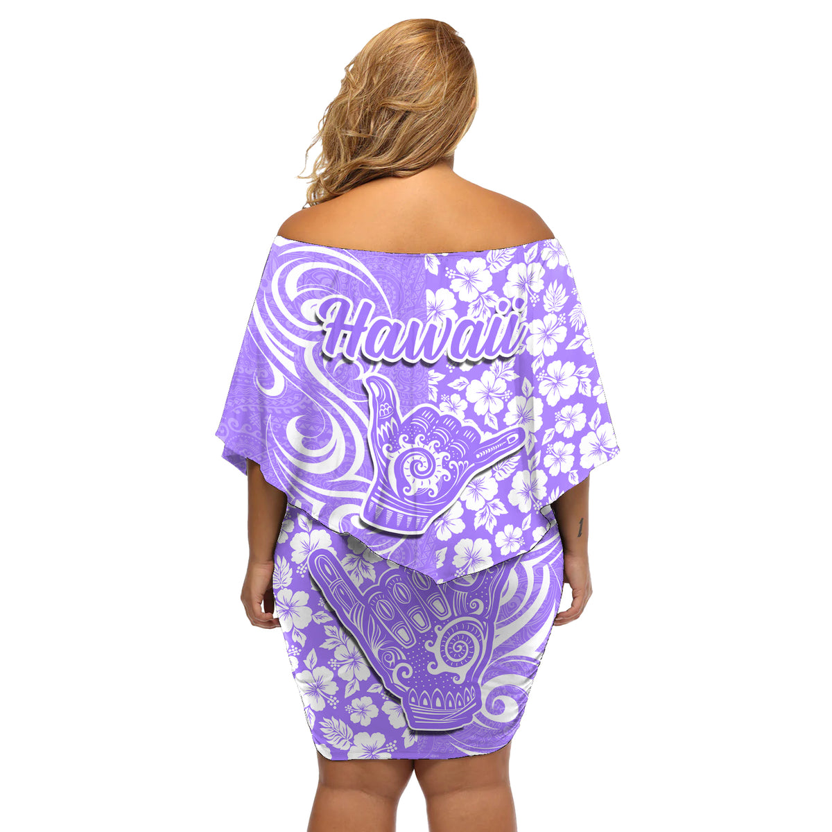 Hawaii Kauai Island Off Shoulder Short Dress Hibiscus Pattern Seamless Tribal Simple Purple LT03 - Polynesian Pride