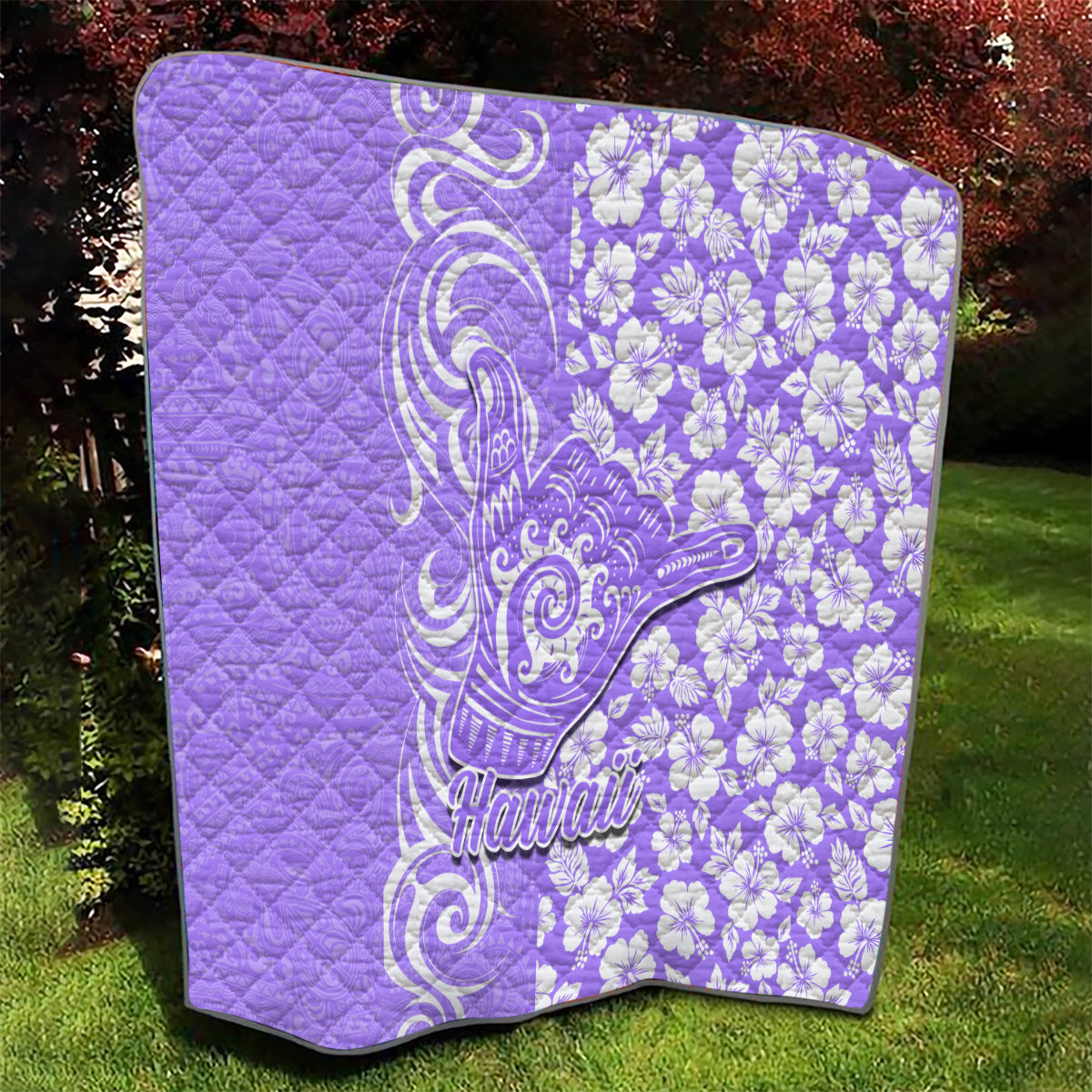 Hawaii Kauai Island Quilt Hibiscus Pattern Seamless Tribal Simple Purple LT03 - Polynesian Pride