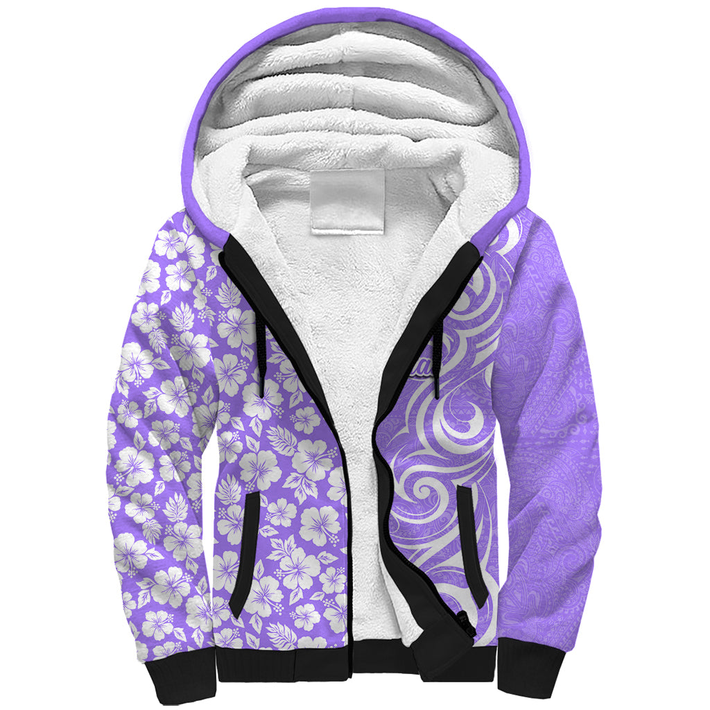 Hawaii Kauai Island Sherpa Hoodie Hibiscus Pattern Seamless Tribal Simple Purple LT03 Unisex Purple - Polynesian Pride