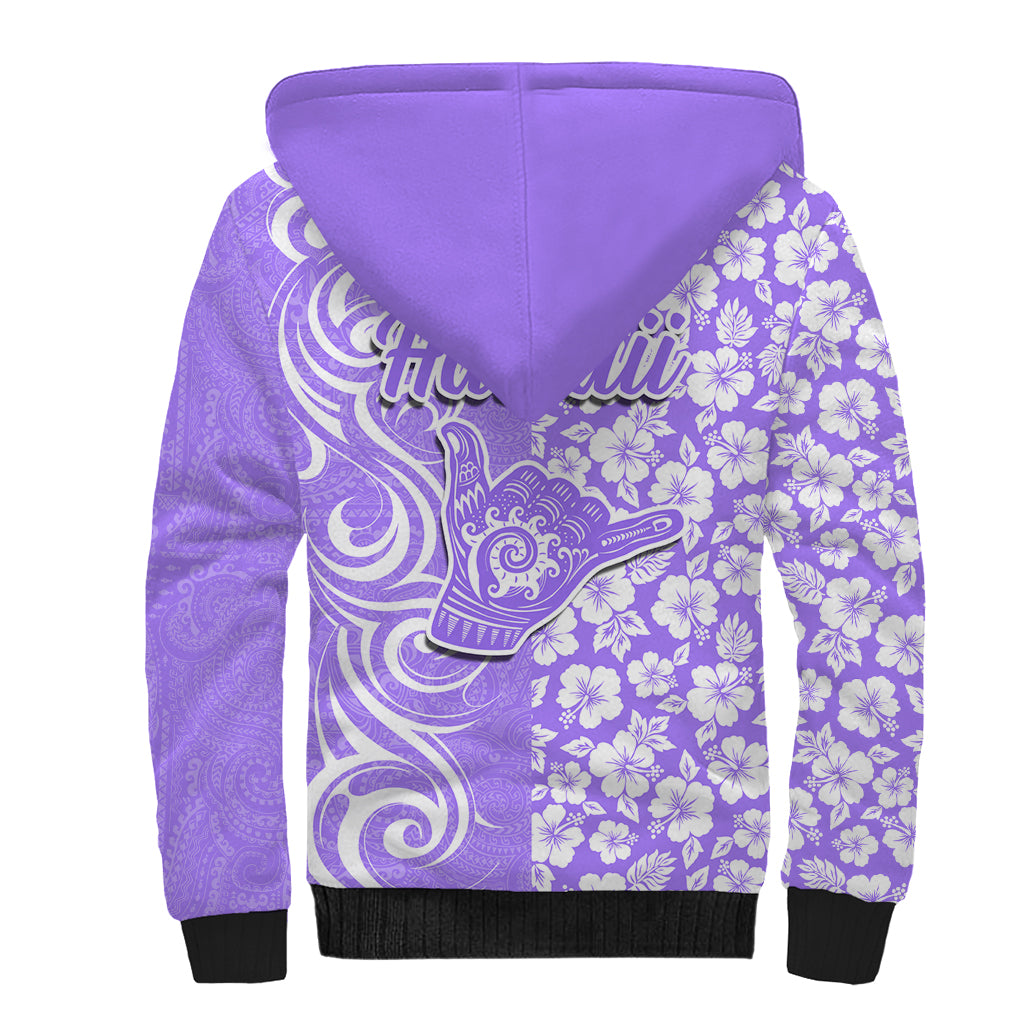 Hawaii Kauai Island Sherpa Hoodie Hibiscus Pattern Seamless Tribal Simple Purple LT03 - Polynesian Pride